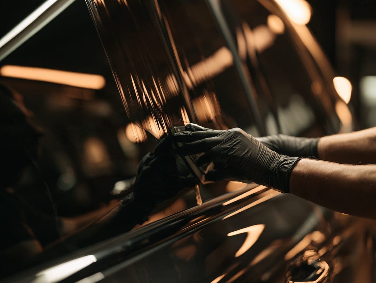 Window tint film being applied to an SUV's side glass