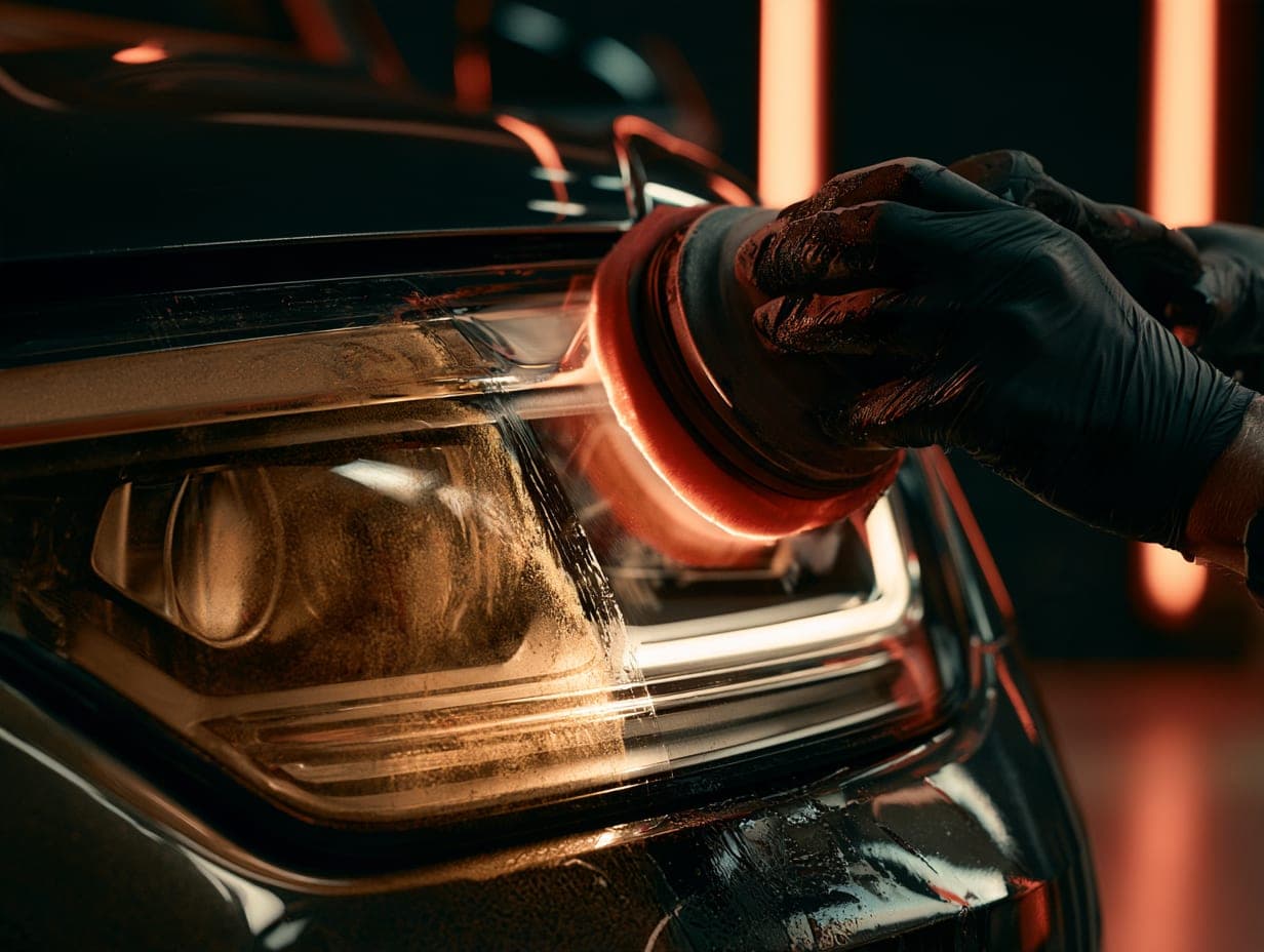 Headlight lens half restored to clear